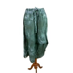 Silver Charm Olive Green Linen Maxi Skirt Tie Dye Boho Artsy Cottagecore M